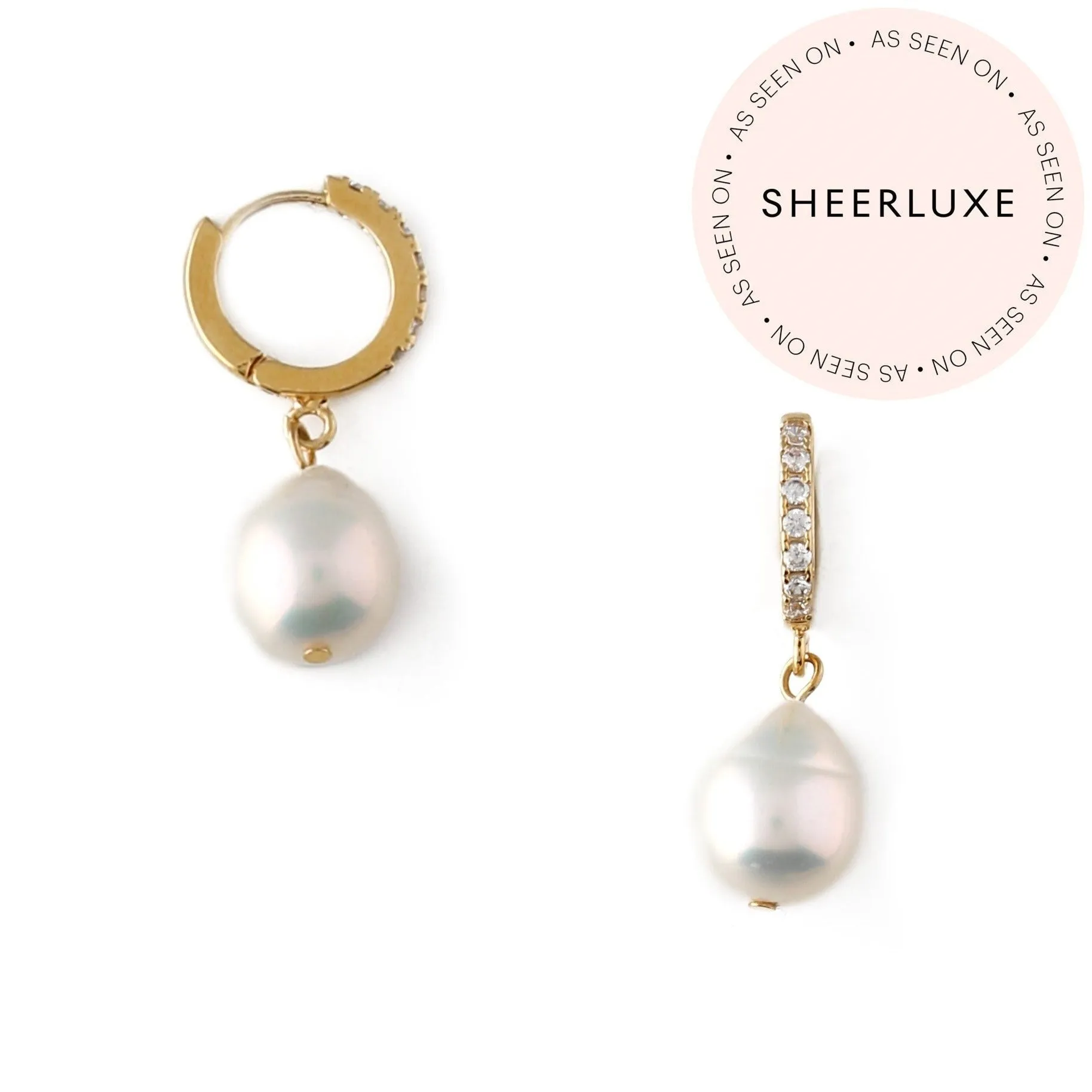 Pearl Drop Pavé Huggie Hoop Earrings - Gold