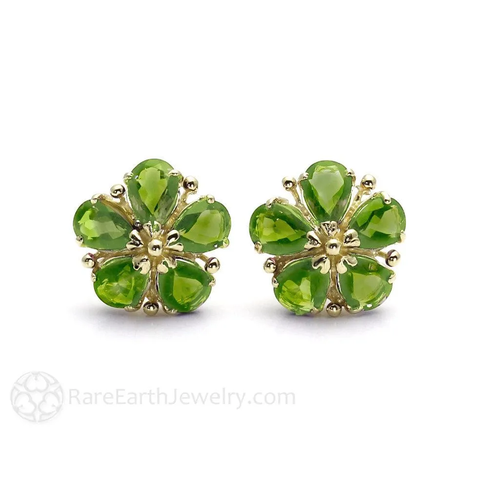 Peridot Earrings 14K Gold Flower Earrings August Birthstone