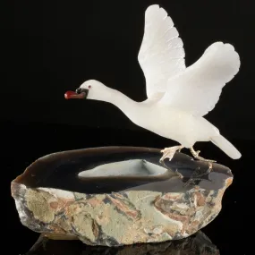 Peter Muller Quartz Goose Love Bird Carving on Agate Base