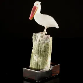 Peter Muller Quartz Pelican Love Bird Carving on Tourmaline Base