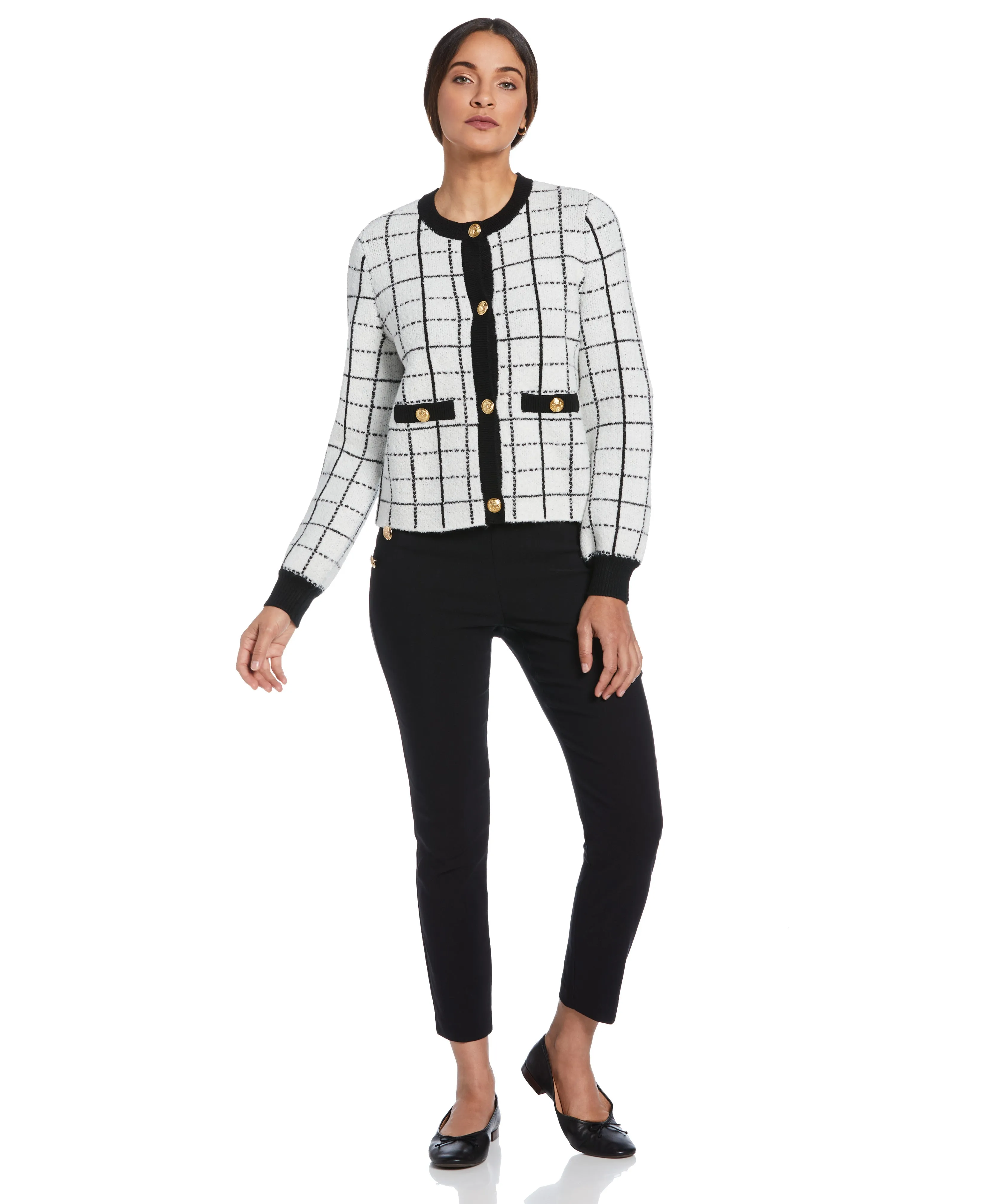 Petite Windowpane Plaid Sweater Jacket