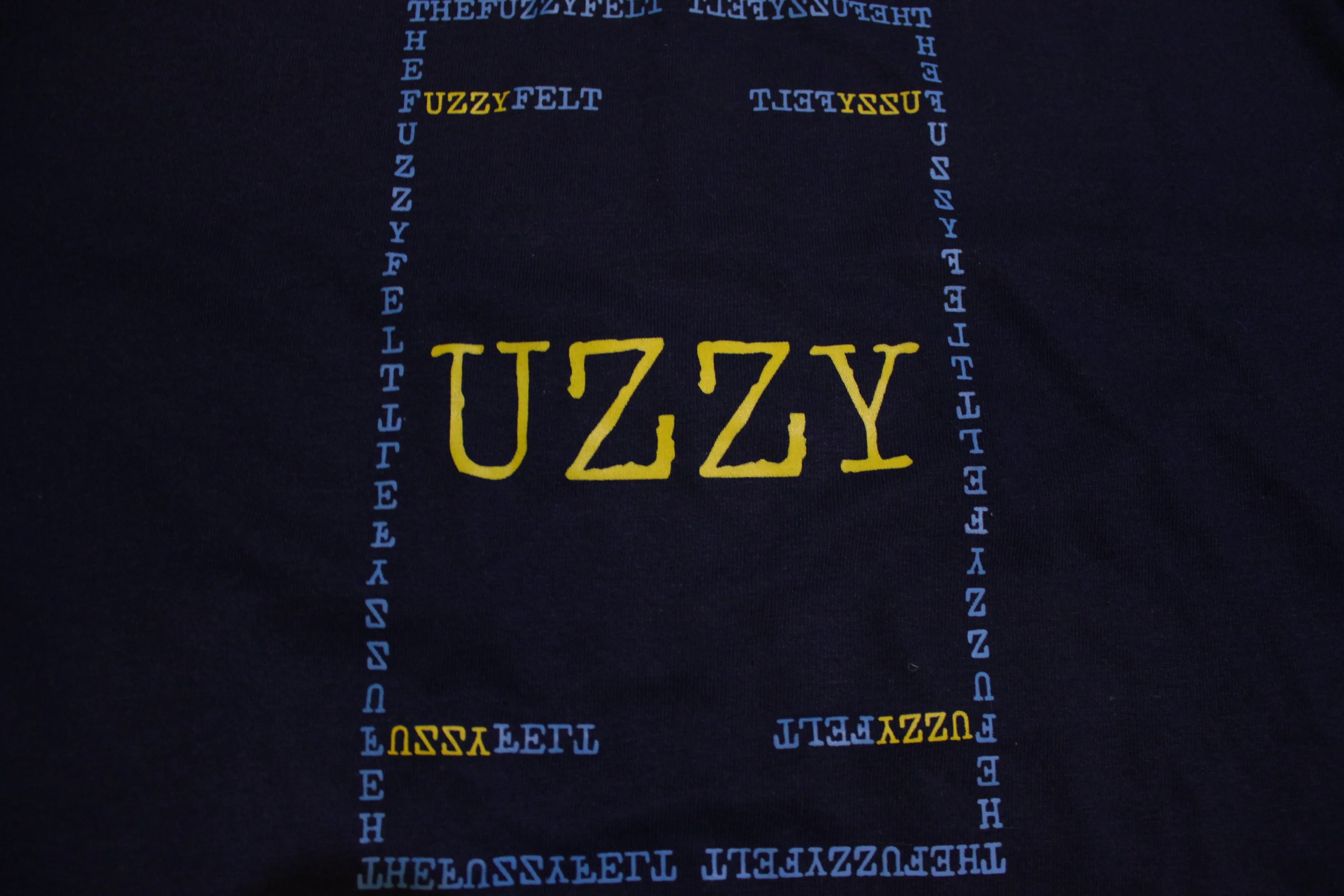 "UZZY" Fuzzy Felt Custom Hand Printed Logo On Authentic Vintage T-Shirt