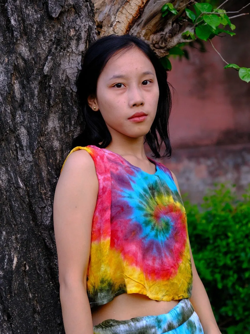 Rainbow tie-dye crop top