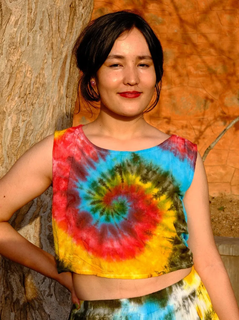 Rainbow tie-dye crop top