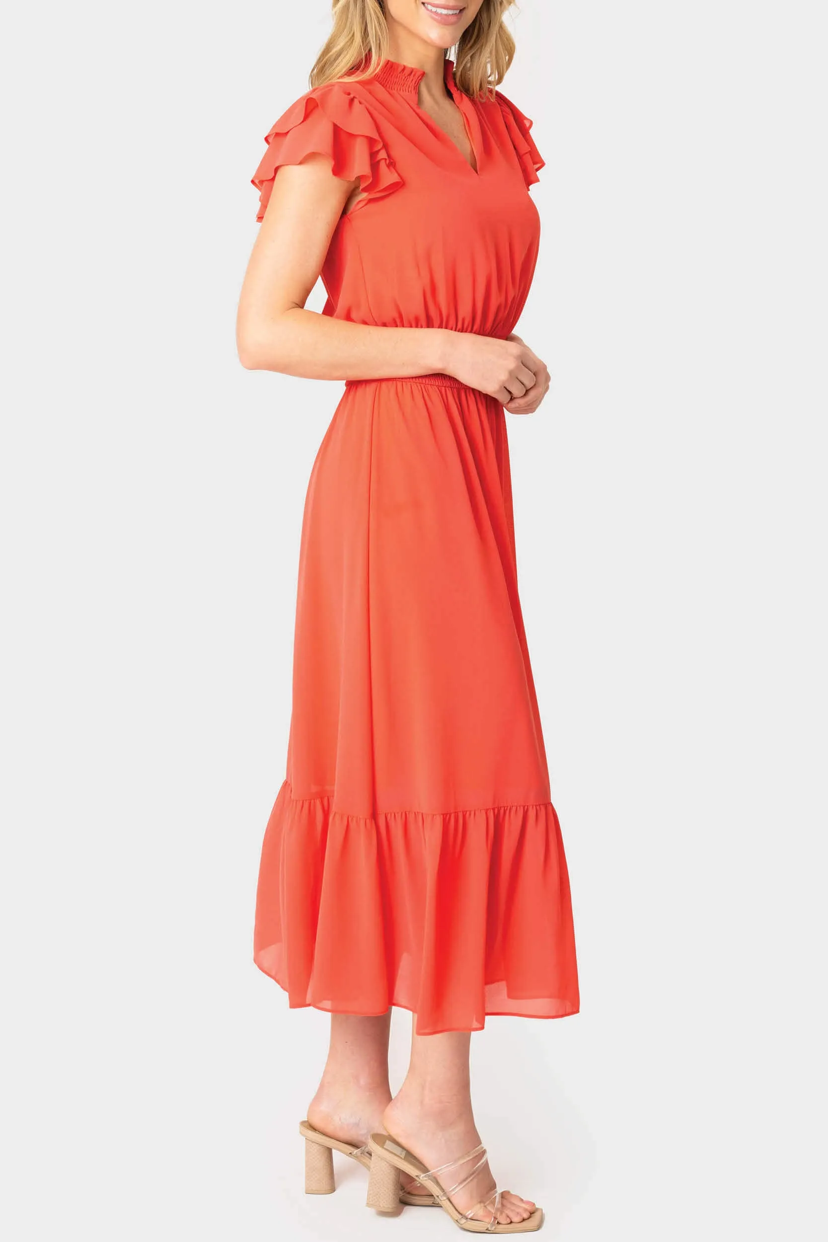 Romantic Feminine Flutter Sleeve Maxi Dress