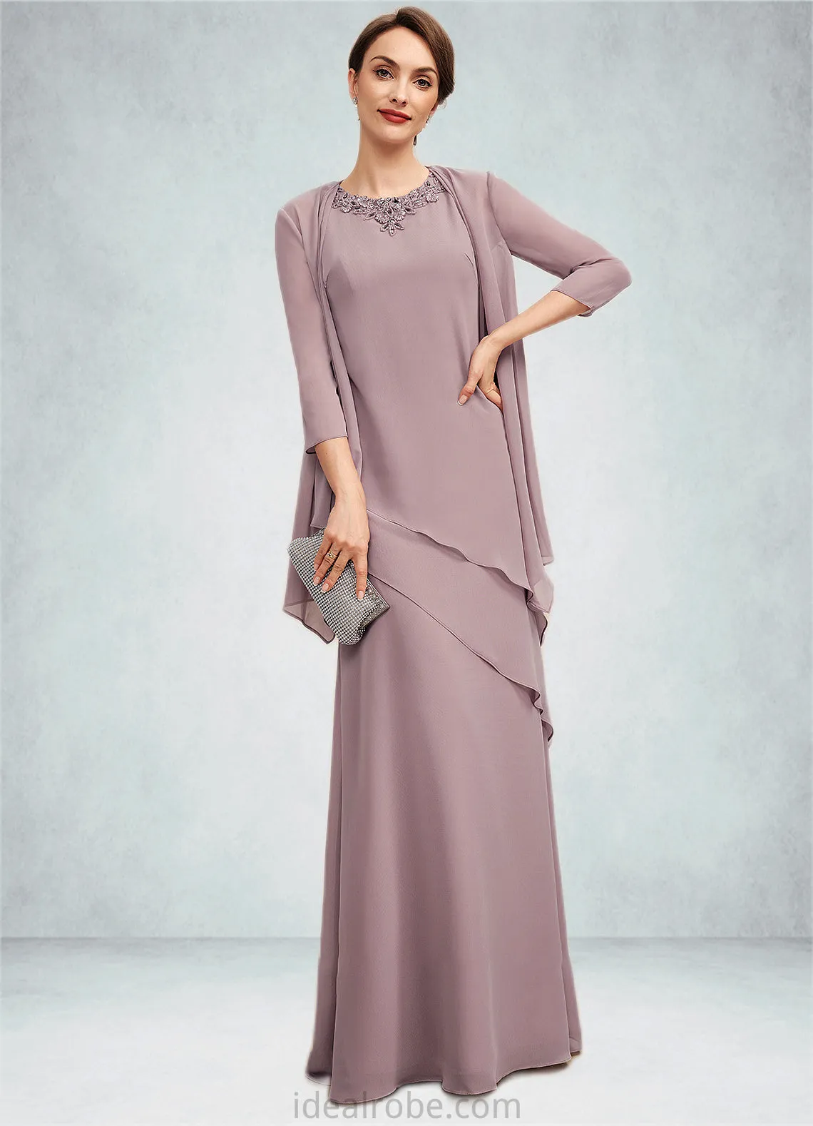 Rosalyn A-Line Scoop Neck Floor-Length Chiffon Mother of the Bride Dress With Beading STK126P0014593