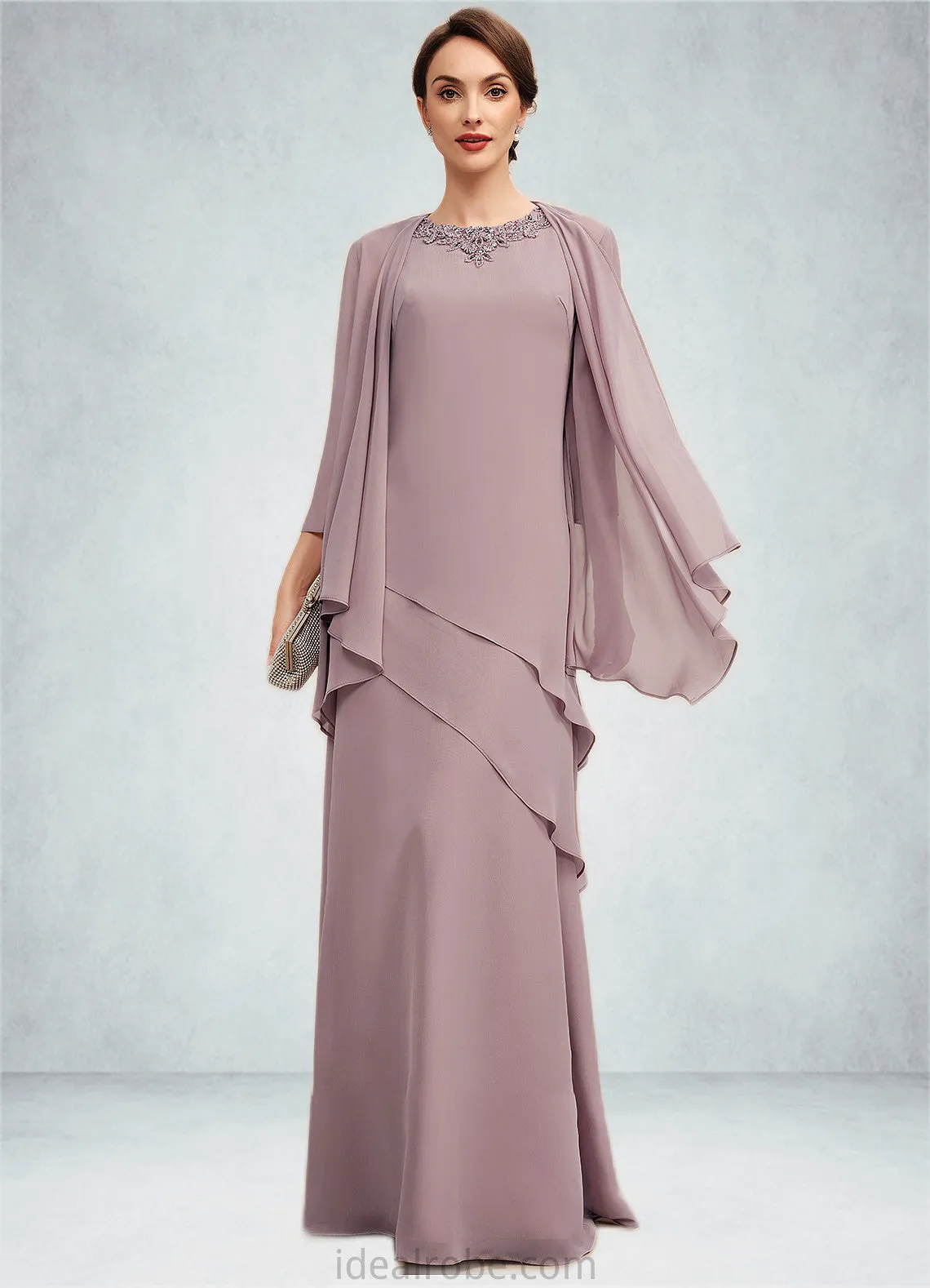 Rosalyn A-Line Scoop Neck Floor-Length Chiffon Mother of the Bride Dress With Beading STK126P0014593