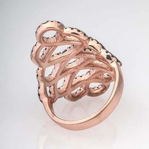 Rose Gold Plated Silver Ring With Black Cubic Zirconia