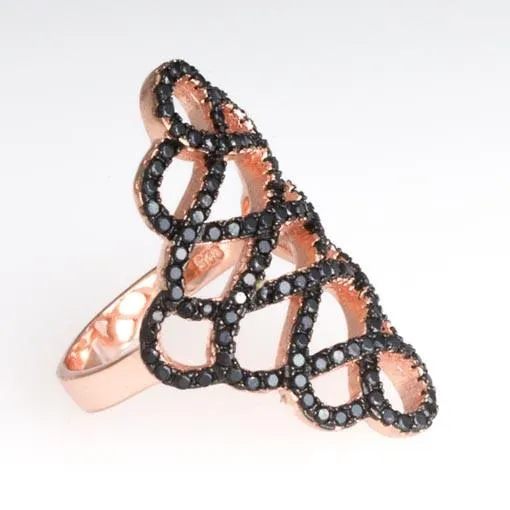 Rose Gold Plated Silver Ring With Black Cubic Zirconia