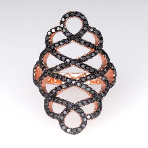 Rose Gold Plated Silver Ring With Black Cubic Zirconia