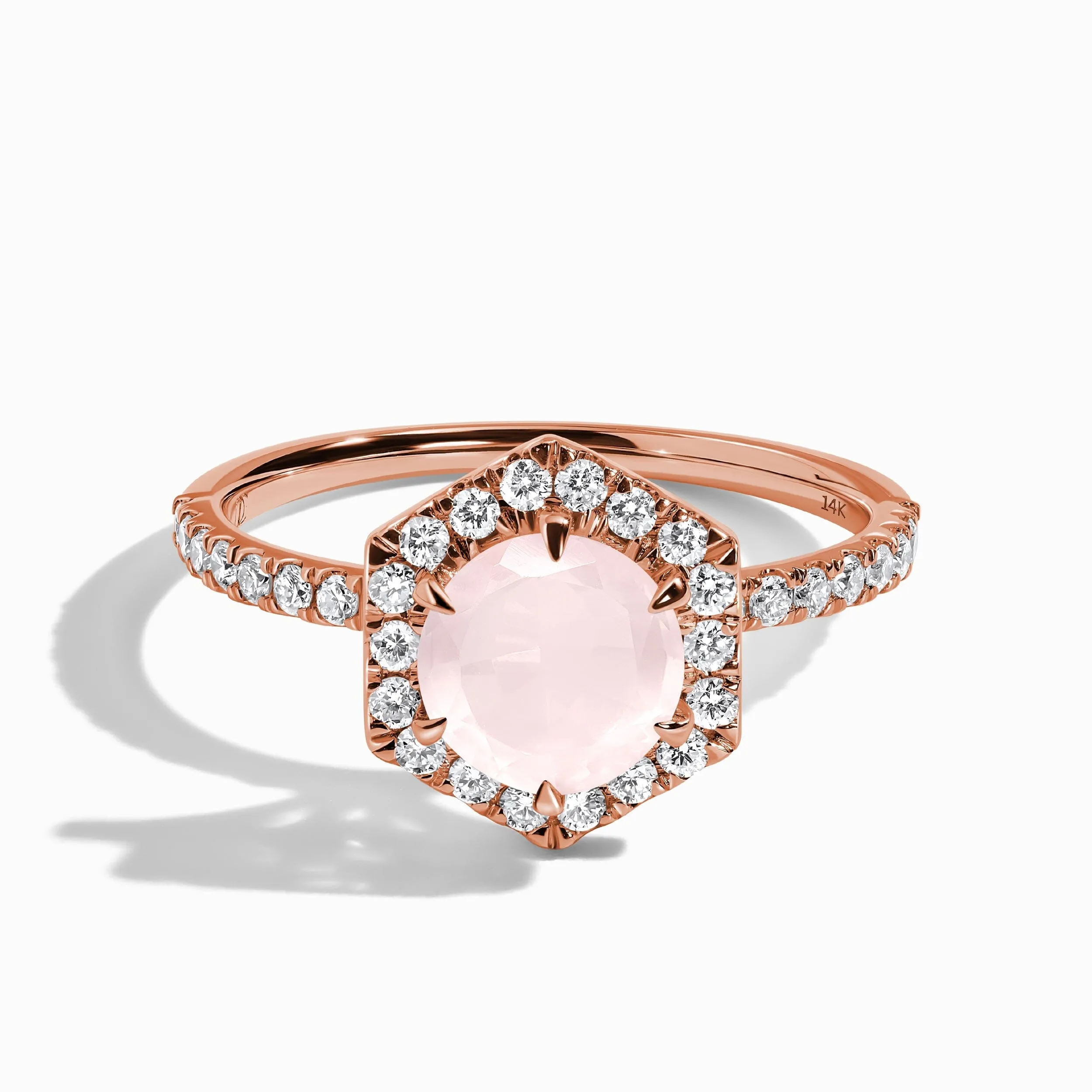 Rose Quartz Lab Diamond Ring - My Eternal Round Halo Pavé