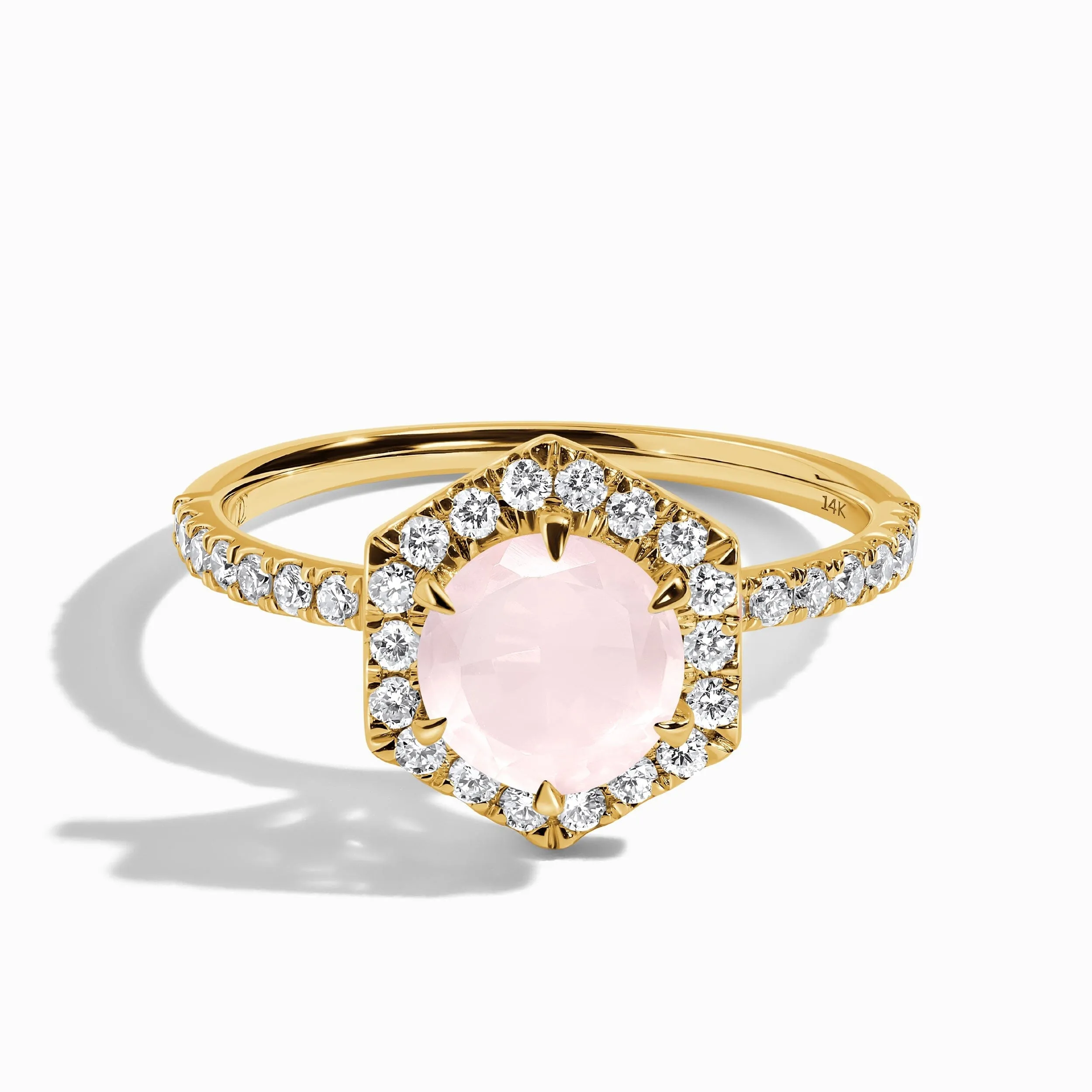 Rose Quartz Lab Diamond Ring - My Eternal Round Halo Pavé