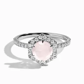 Rose Quartz Lab Diamond Ring - My Eternal Round Halo Pavé