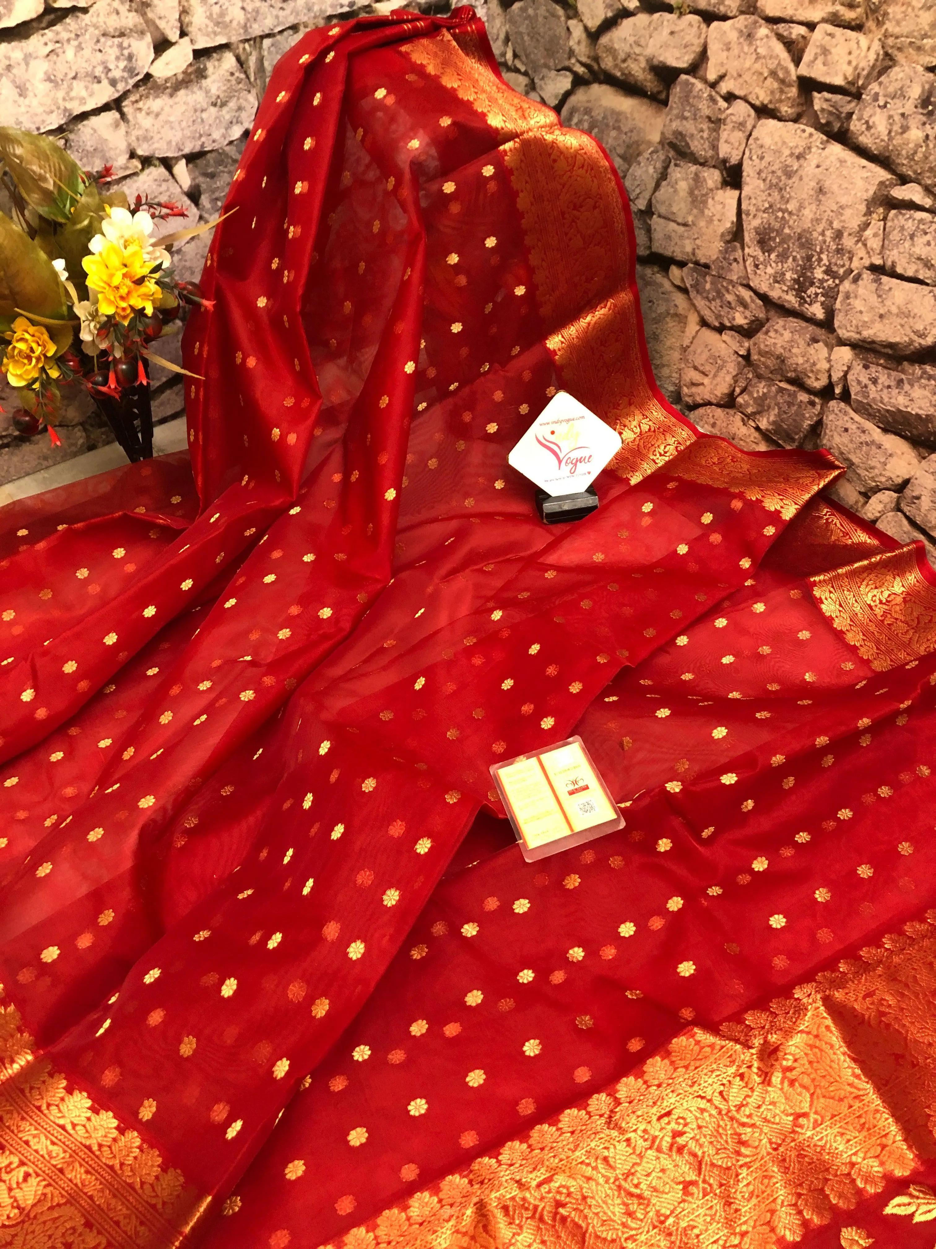 Royal Red Color Pure Chanderi Banarasi Saree