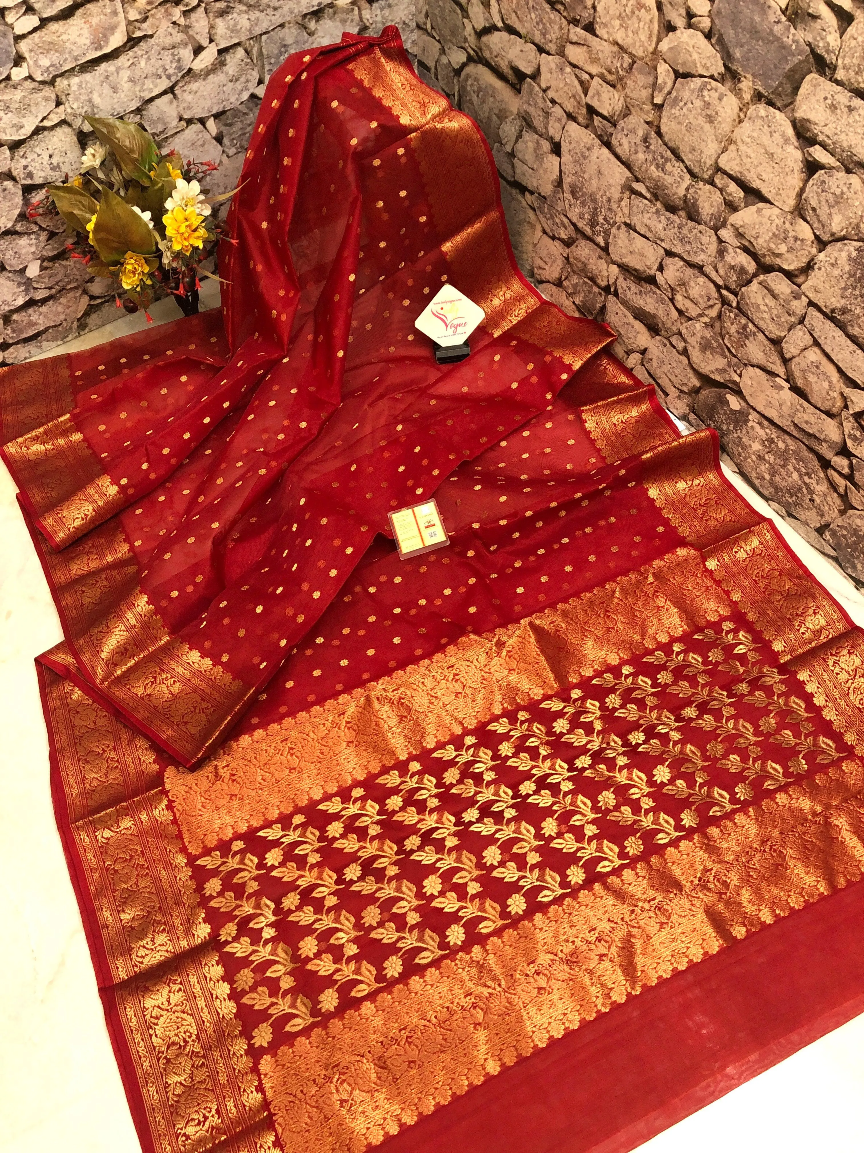 Royal Red Color Pure Chanderi Banarasi Saree