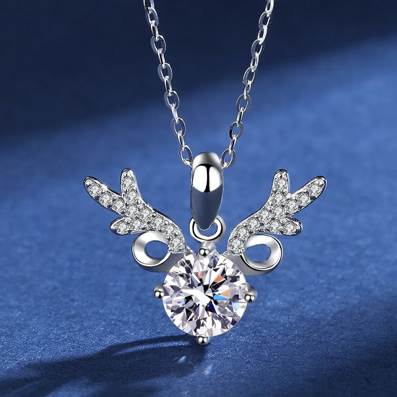 S925 Silver Antler Moissanite Deer Necklace