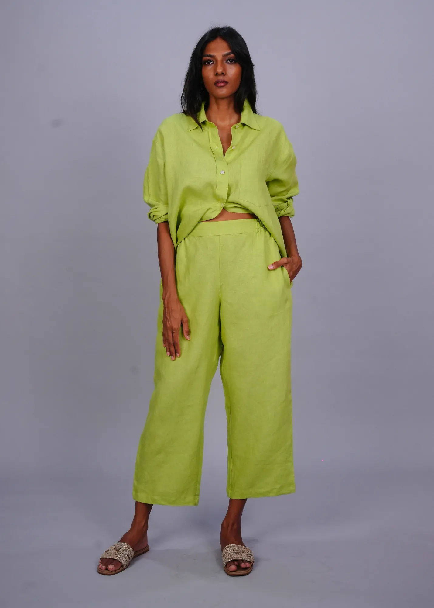 Sharan Crop Pant - Cucumber Linen