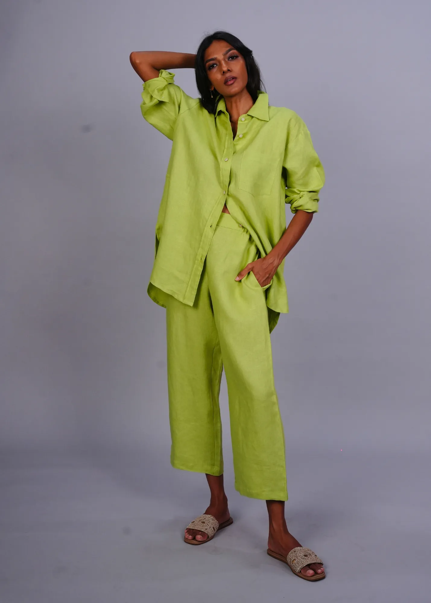 Sharan Crop Pant - Cucumber Linen