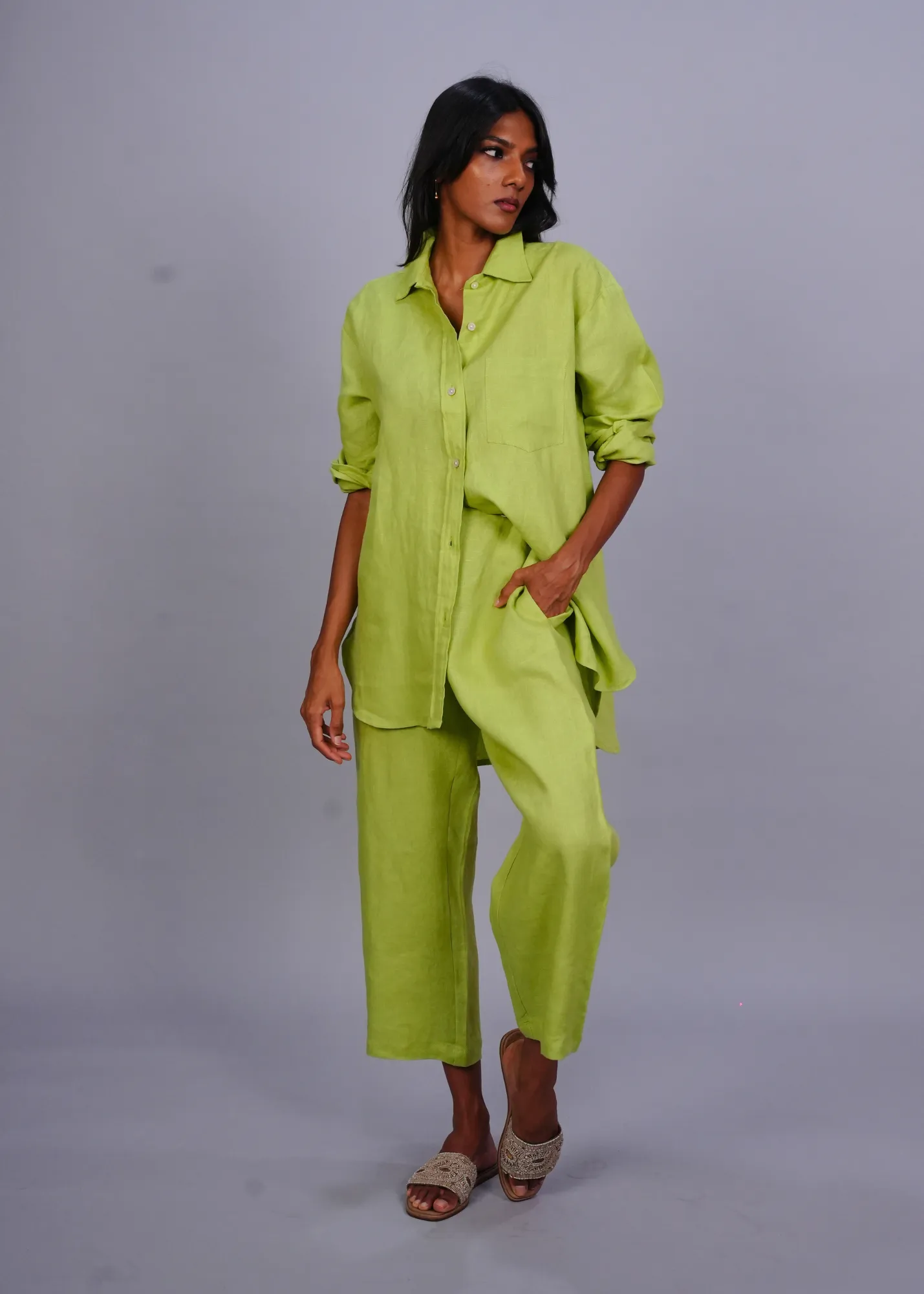 Sharan Crop Pant - Cucumber Linen