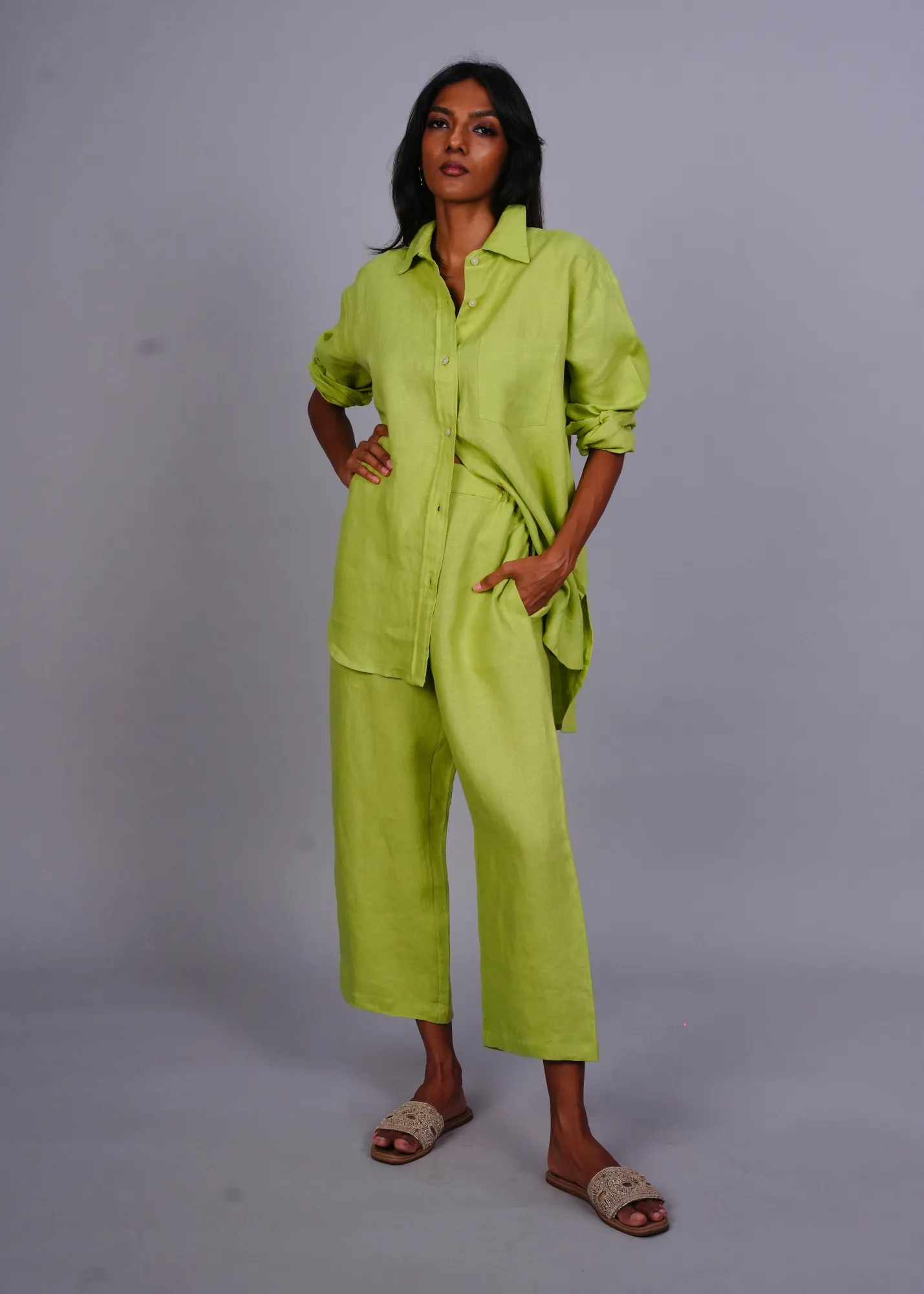 Sharan Crop Pant - Cucumber Linen