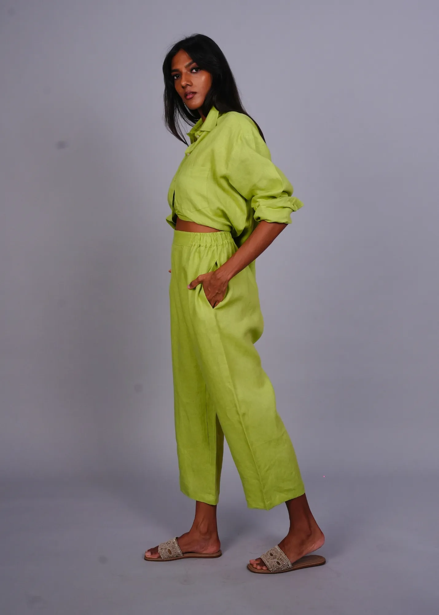 Sharan Crop Pant - Cucumber Linen