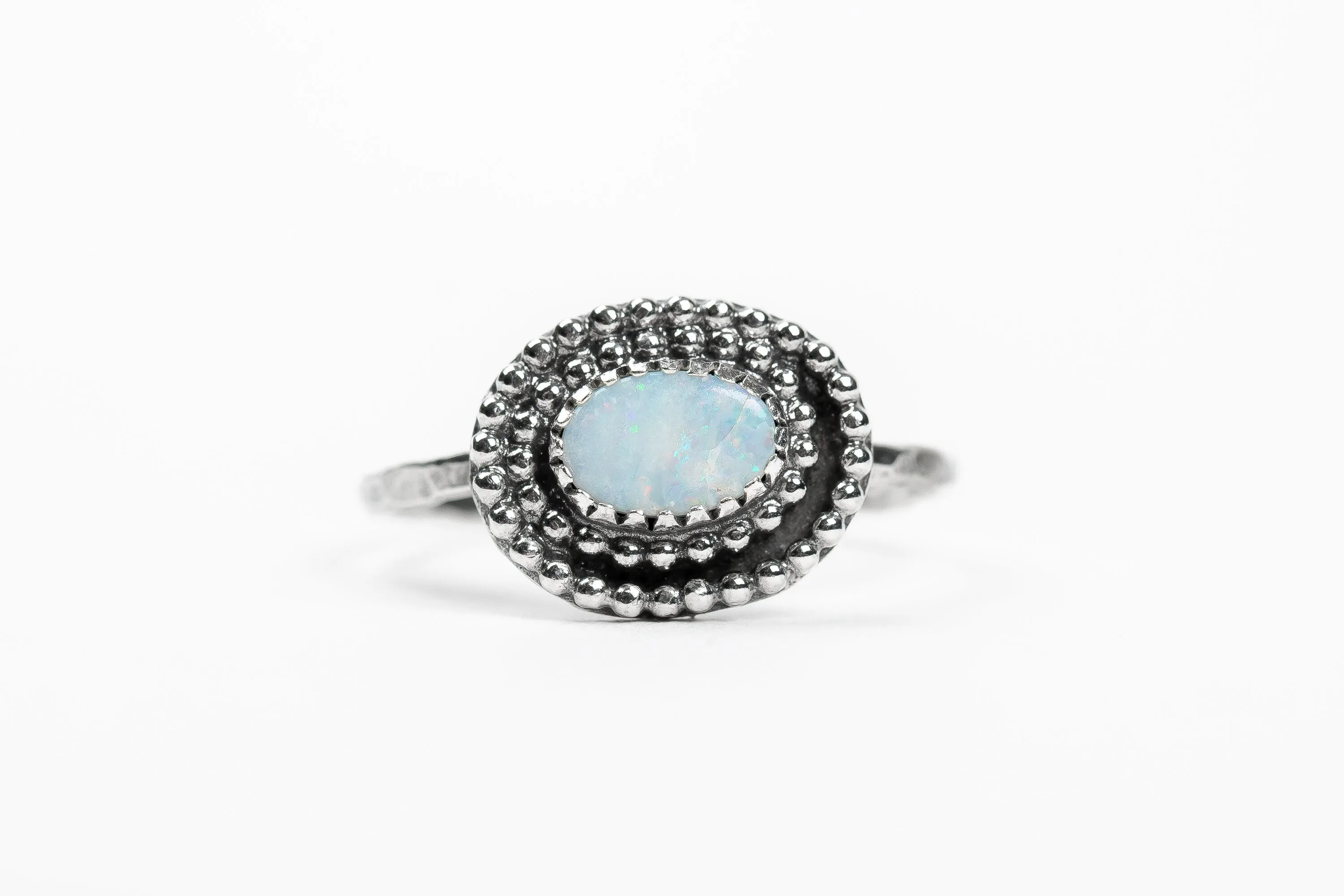 Size 8 White Boulder Opal Gemstone Ring