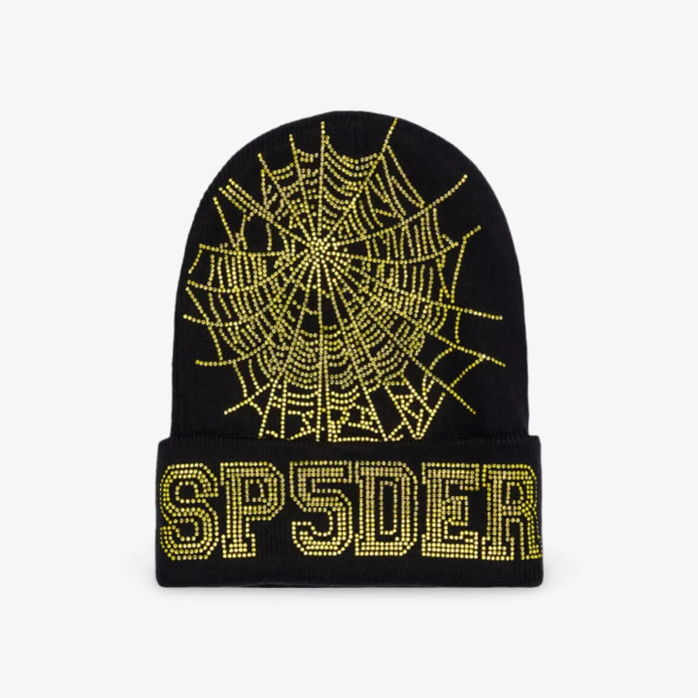 Sp5der 'Web' Rhinestone Beanie Onyx / Yellow SS24