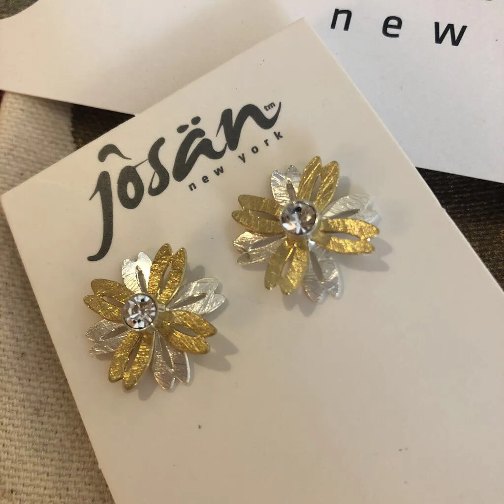 SSP Two Tone Flower w/ Crystal Earrings