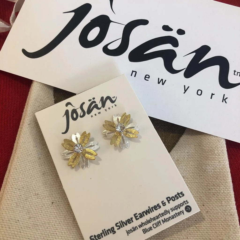 SSP Two Tone Flower w/ Crystal Earrings