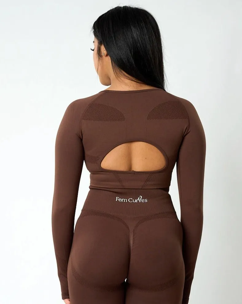 Sujey Long Sleeve Crop Top - Cocoa