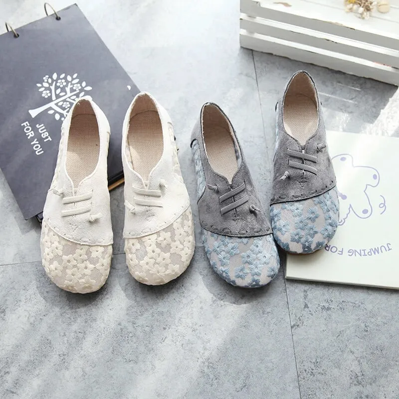 Summer Casual Lace Floral Flats Vintage Fisherman Shoes Foldable Flats