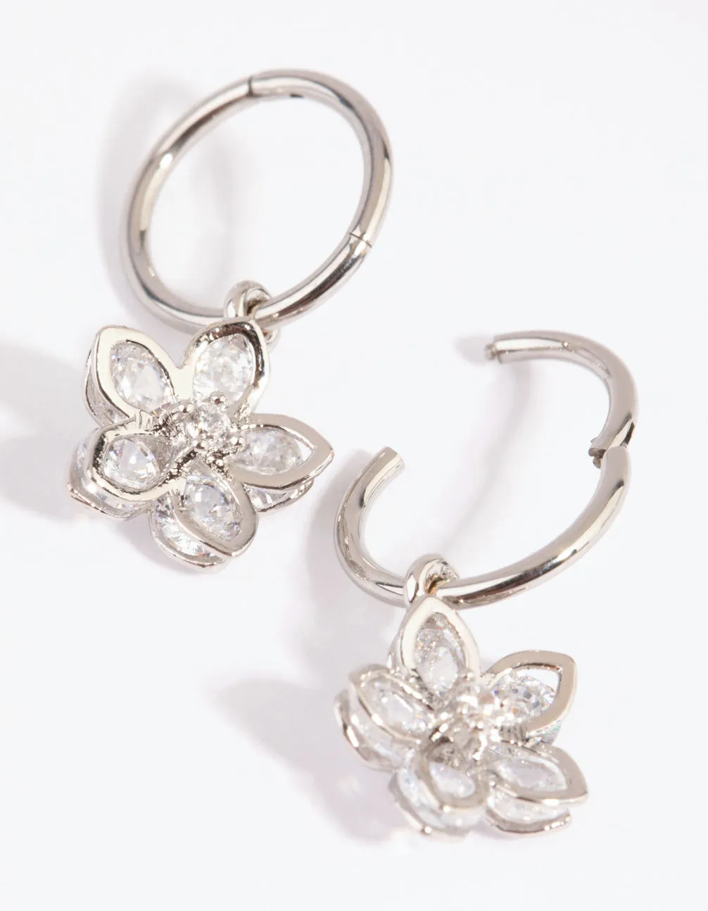 Surgical Steel Cubic Zirconia Flower Sleeper Earrings