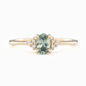 Teresa Ring 6x4mm 0.6ct Light Blue Green Oval Montana Sapphire, 14K Yellow Gold