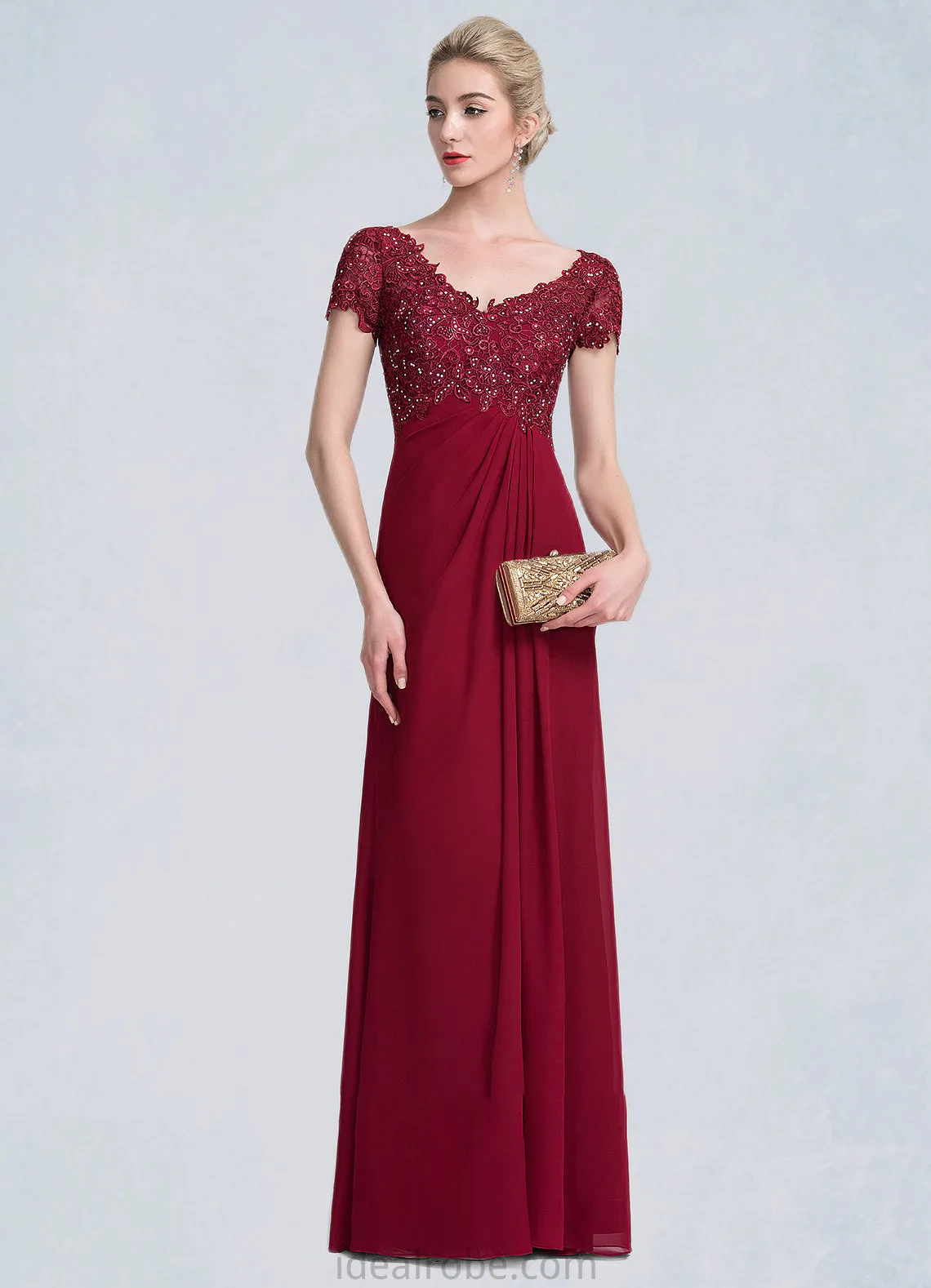 Tianna A-Line V-neck Floor-Length Chiffon Lace Mother of the Bride Dress With Ruffle Beading STK126P0014569