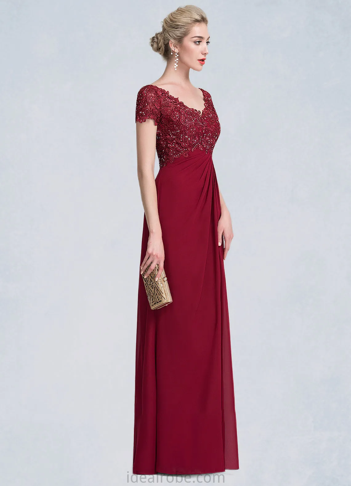 Tianna A-Line V-neck Floor-Length Chiffon Lace Mother of the Bride Dress With Ruffle Beading STK126P0014569