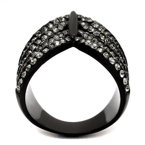 TK2097 IP Black(Ion Plating) Stainless Steel Ring with Top Grade Crystal in Black Diamond