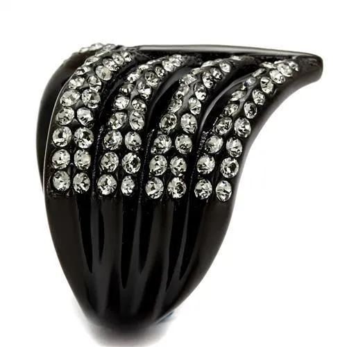 TK2097 IP Black(Ion Plating) Stainless Steel Ring with Top Grade Crystal in Black Diamond