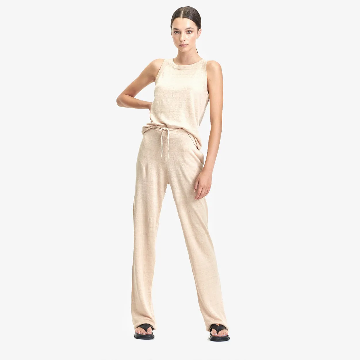 W LIGHT LINEN KNIT PANT OATMEAL