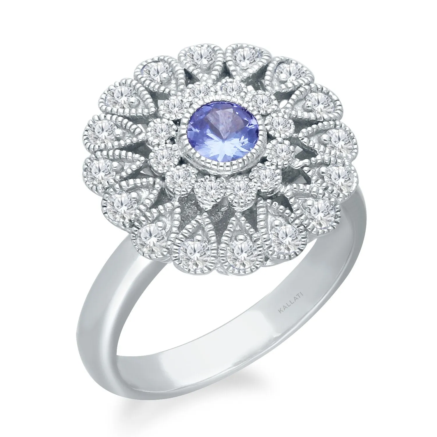 White Gold Tanzanite & Diamond Heirloom Ring