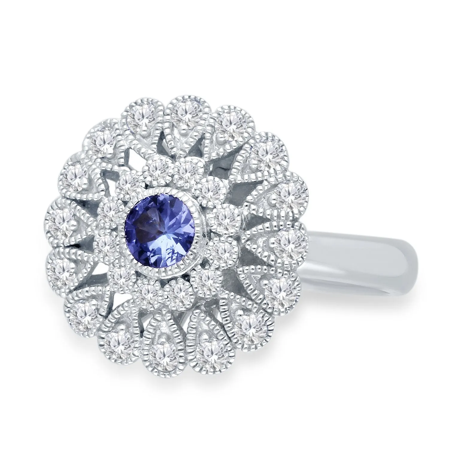 White Gold Tanzanite & Diamond Heirloom Ring