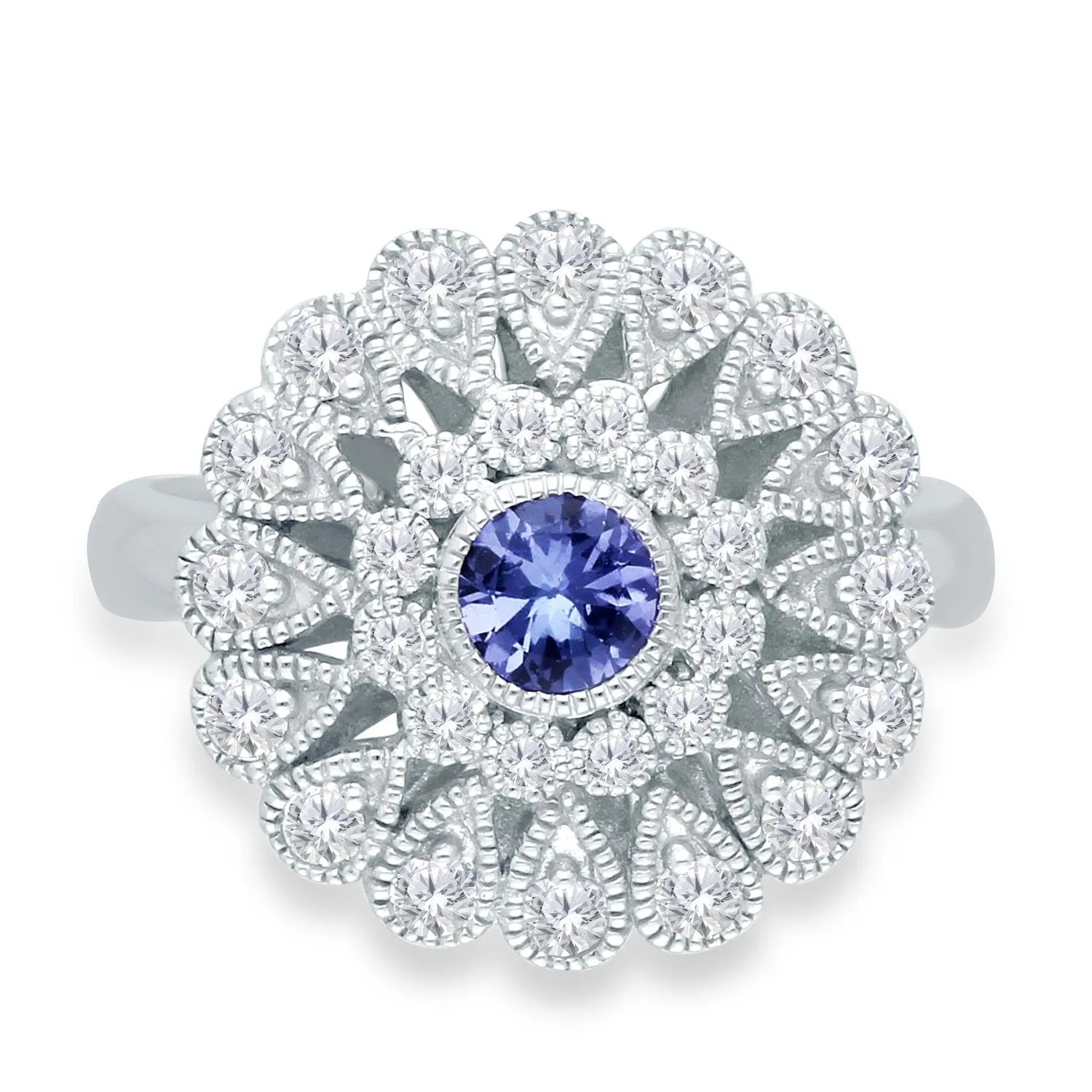 White Gold Tanzanite & Diamond Heirloom Ring