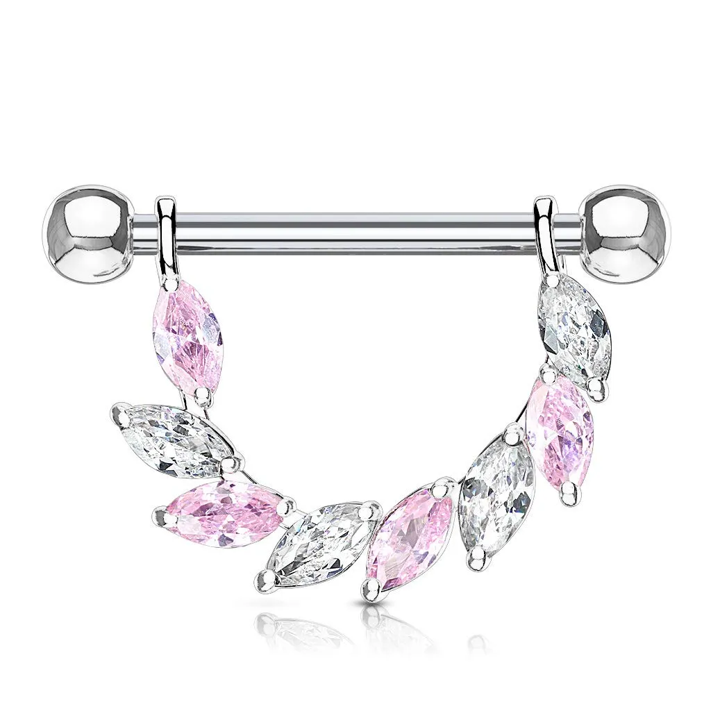 WildKlass Marquise CZ Bridge Dangle Nipple Ring with 316L Surgical Steel Barbell