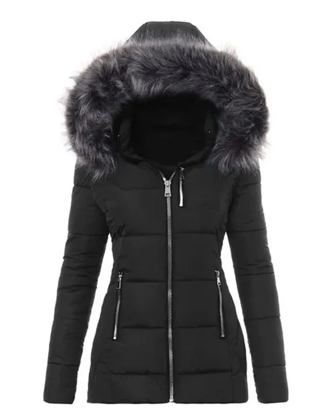 Winter Wonderland Women's Puffer Jacket with Faux Fur Collar - Stay Warm and Stylish