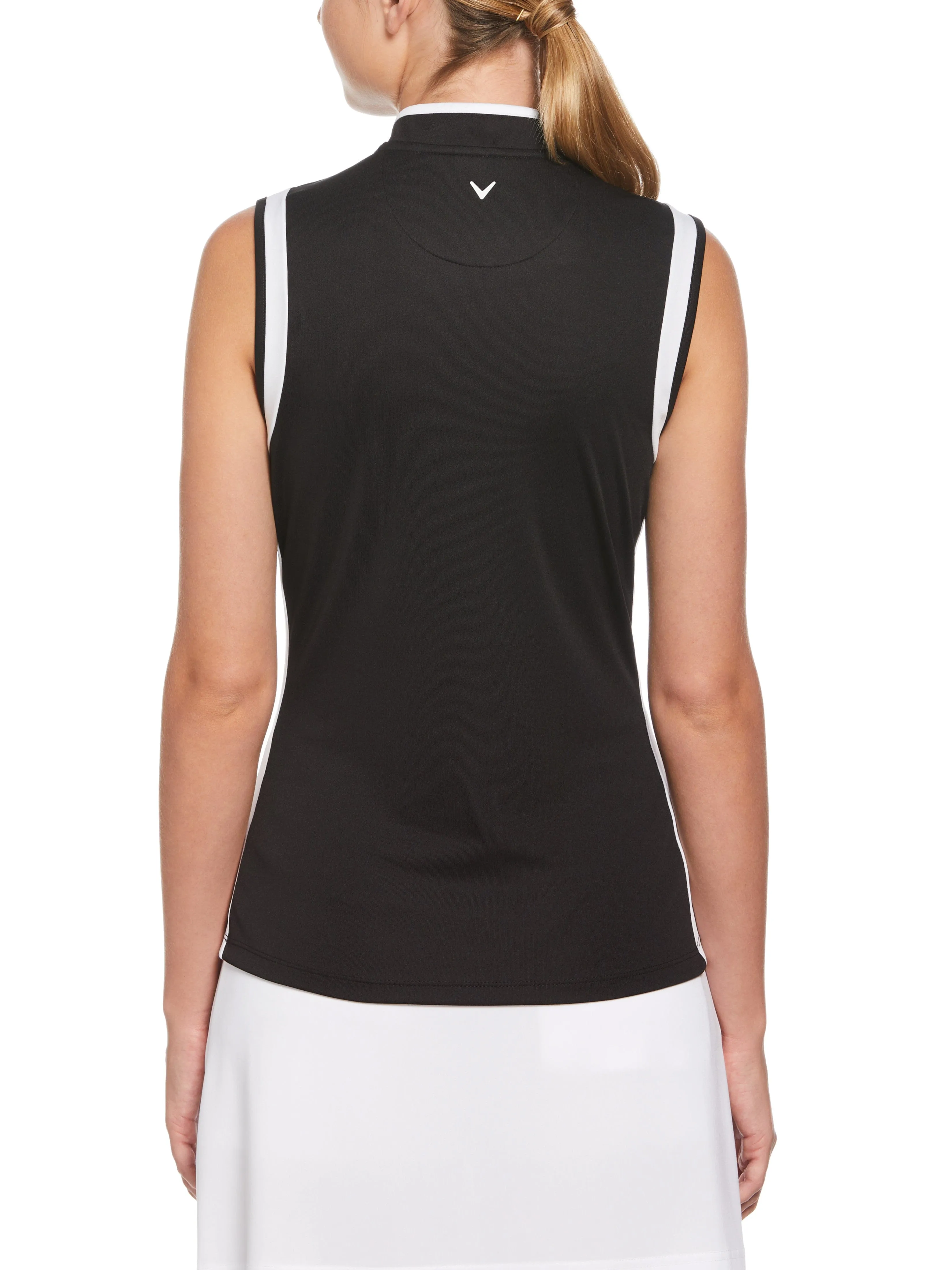 Womens Color Block Mandarin Collar Golf Polo