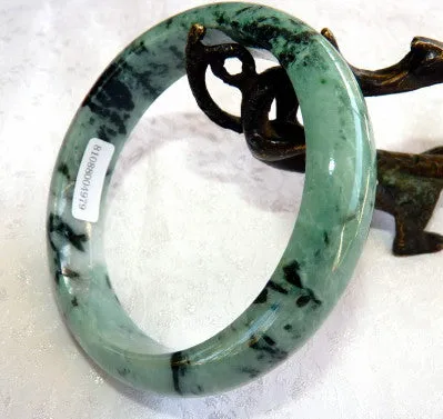 Yin and Yang Burmese Jadeite Bangle Bracelet 62 mm Grade A   Certificate (4979)