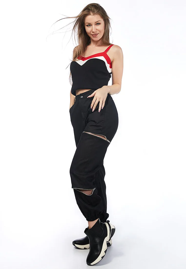 Zipper Closure Slits Dance Track Pants